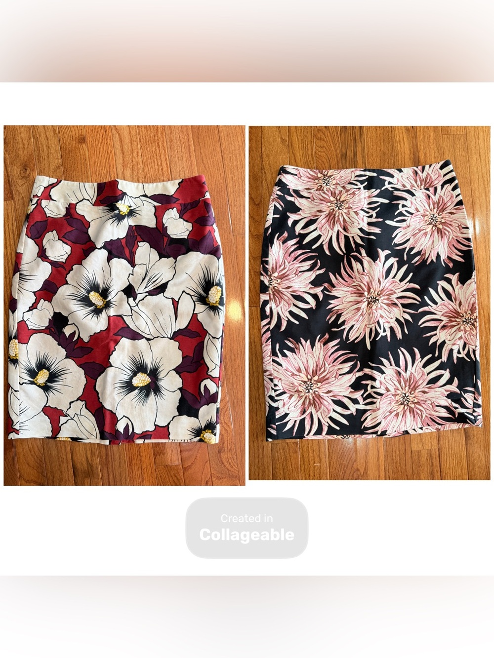 Ann Taylor Factory Floral Pencil Skirt Duo - Red, Black, White & Pink